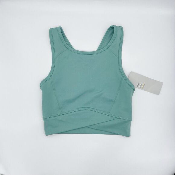 Z By Zella Sports Bra XS Green Crossband Racerback Longline Crop Top Stretch - Picture 1 of 5
